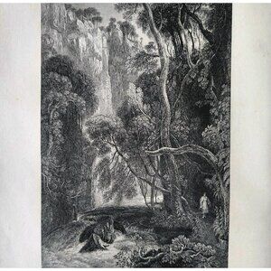 1844 Doon River Scene Engraving Victorian Scotland Woman In Woods DWSS18
